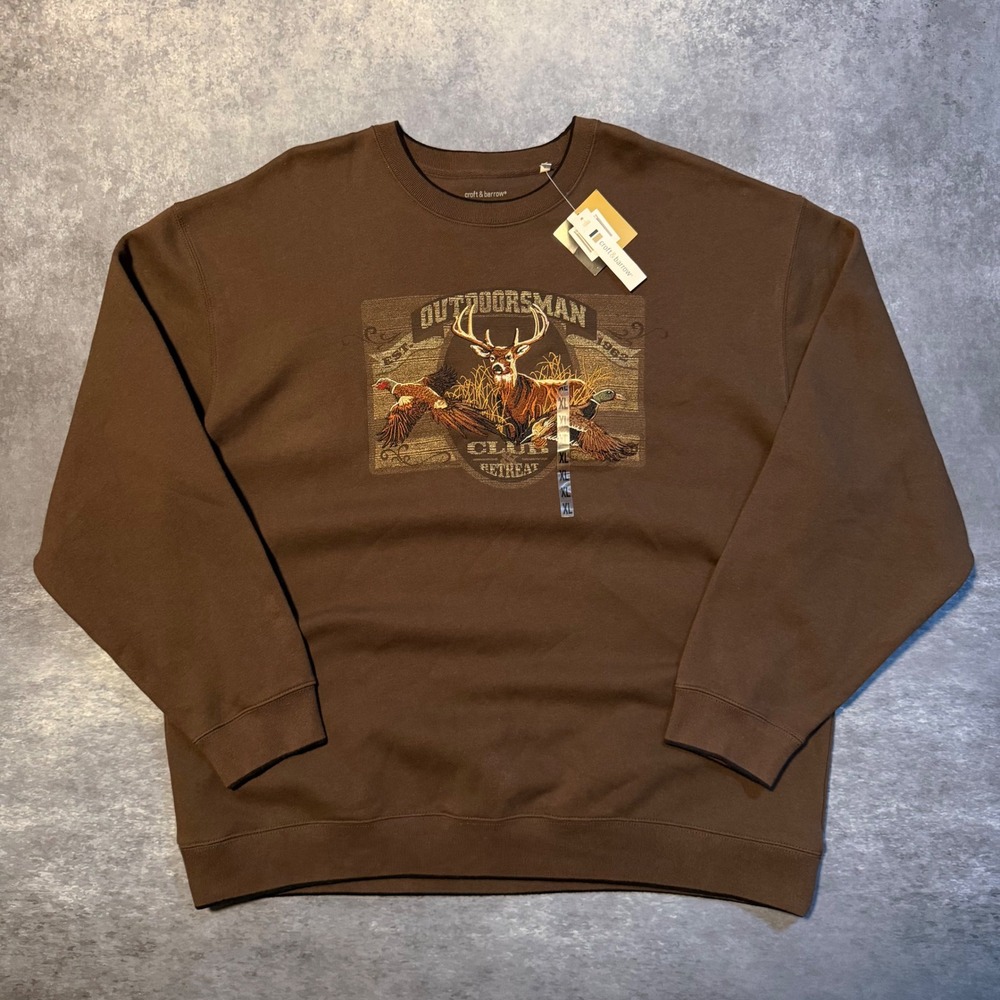Croft & Barrow Mens XL Brown Outdoorsman Club Graphic Sweatshirt Deer Duck New